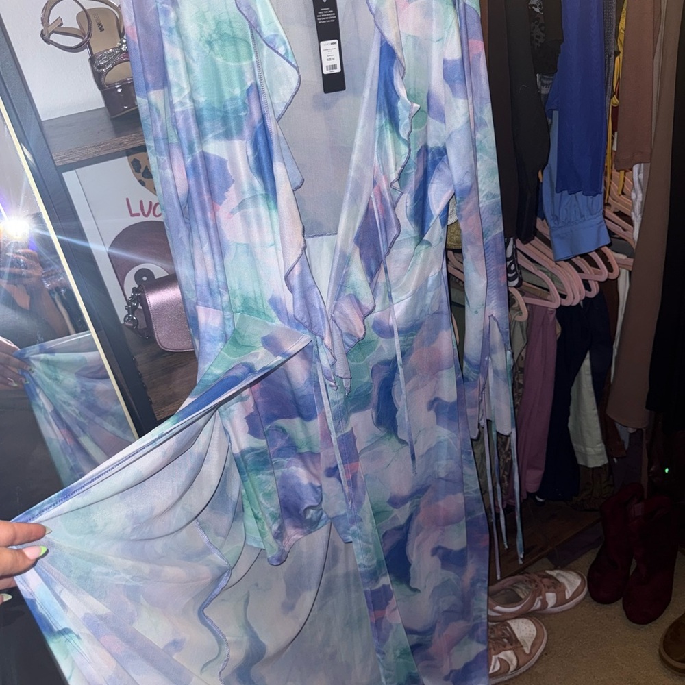 Colorful Watercolor Long Sleeve Dress